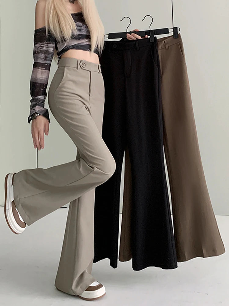 New Solid Black Woman Pants High Waisted Streetwear Casual Flare Pants Women Clothes Full Length Long Straight Trousers Women - reetell