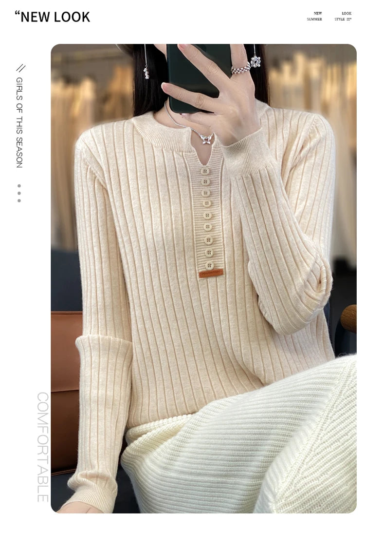 Women's Sweater Autumn/Winter New Solid Color Knitwear V-Neck Pullover Ladies Clothes Fashion Blouse Korean Style Loose Tops - reetell