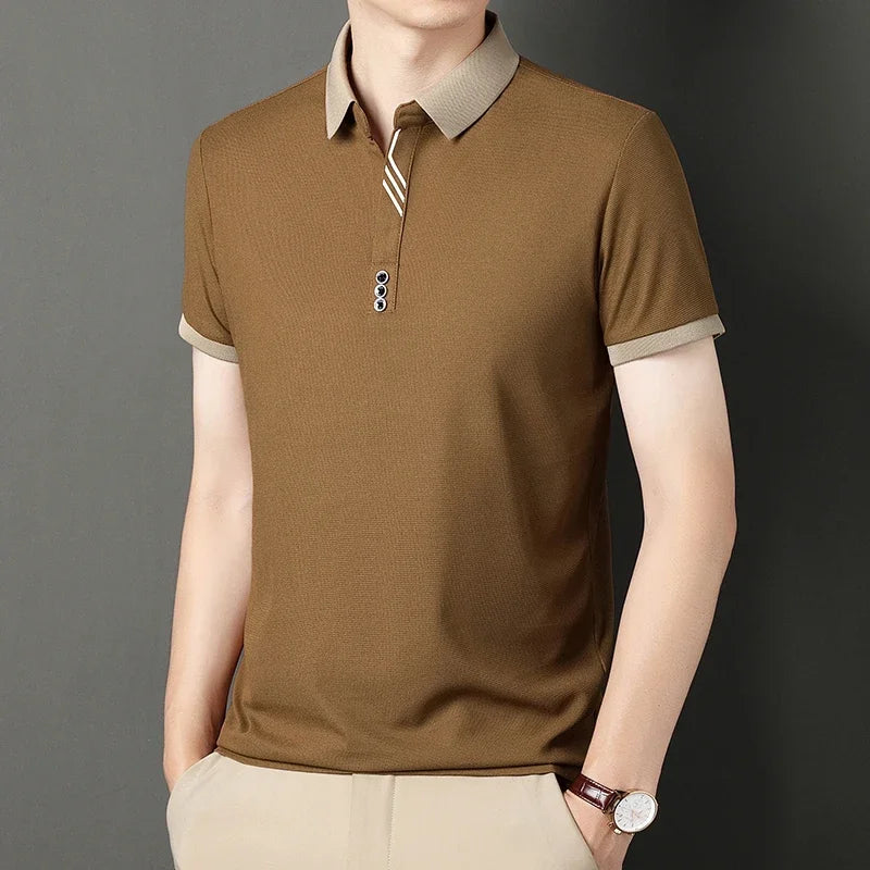 Men's Solid Color Casual Fashion Short Sleeved POLO Shirt Summer Comfortable Top