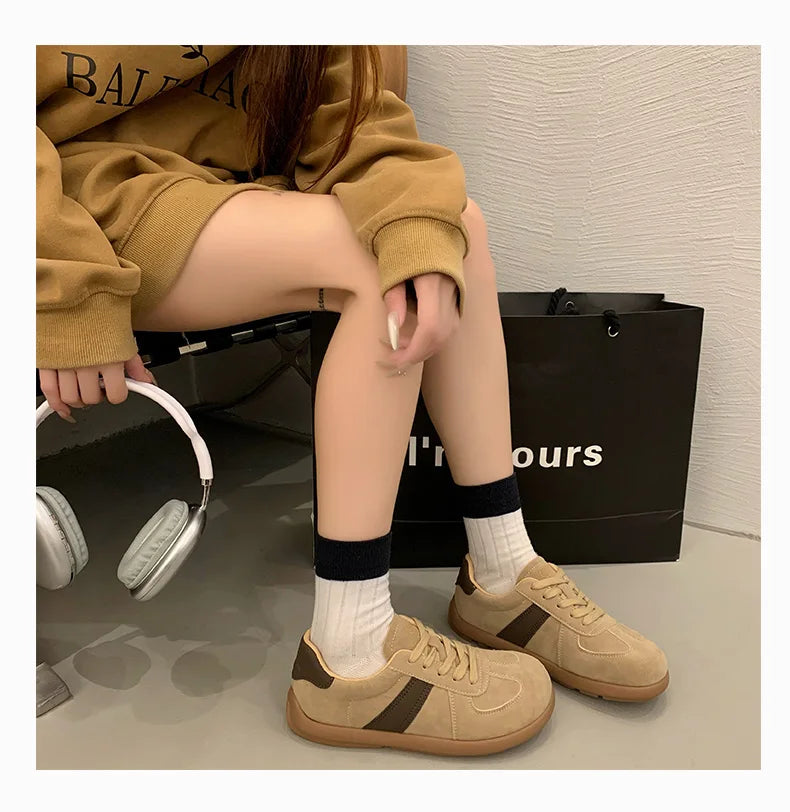 CRLAYDK 2024 Winter New Sneakers for Women Suede Fashion Sport Flat Shoes Maillard Wide Toe Casual Walking Comfortable Tennis