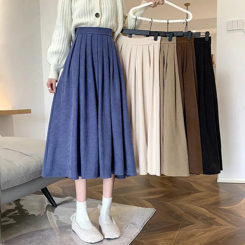 Lucyever Vintage Brown High Waist Pleated Skirt Women Korean Fashion College Style Long Skirt Ladies Autumn Casual A line Skirts - reetell