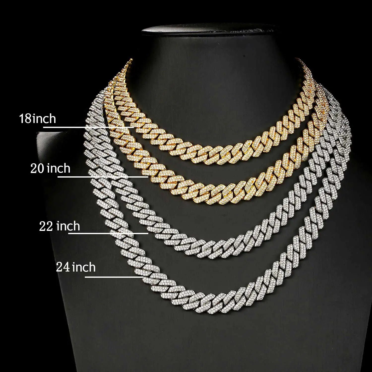 Iced Out 10-20mm Mens Miami Cuban Link Necklace Hip Hop CZ Cubic Zirconia Bling Prong Cuban Chain