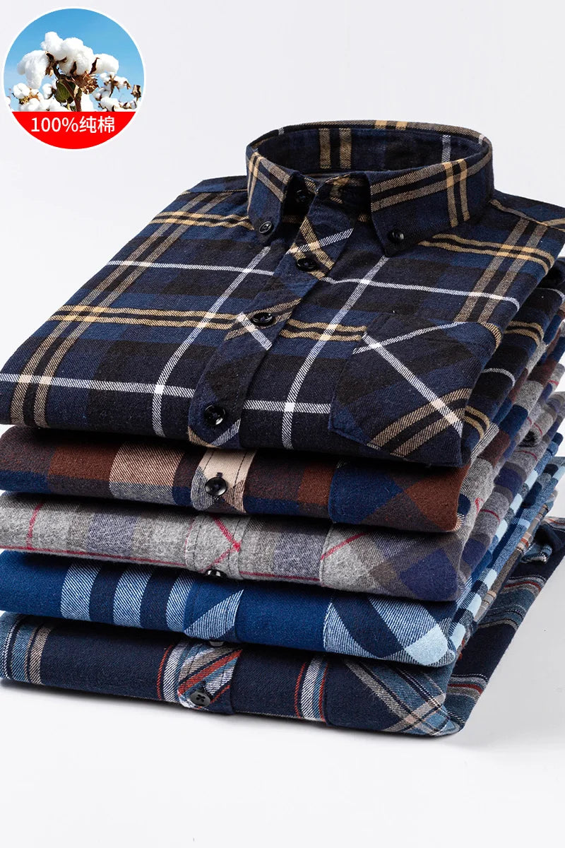 Cotton Mens Checkered Shirts Long Sleeve Soft Plaid Shirt Button Up Regular Fit Leisure Classical Vintage Comfortable Man Tops