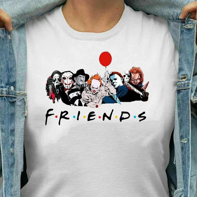 Friends T Shirt Best Stephen King Horror Characters Printed Cartoon Women Fashion Tops Oversized Tee Halloween Clothes Women - reetell