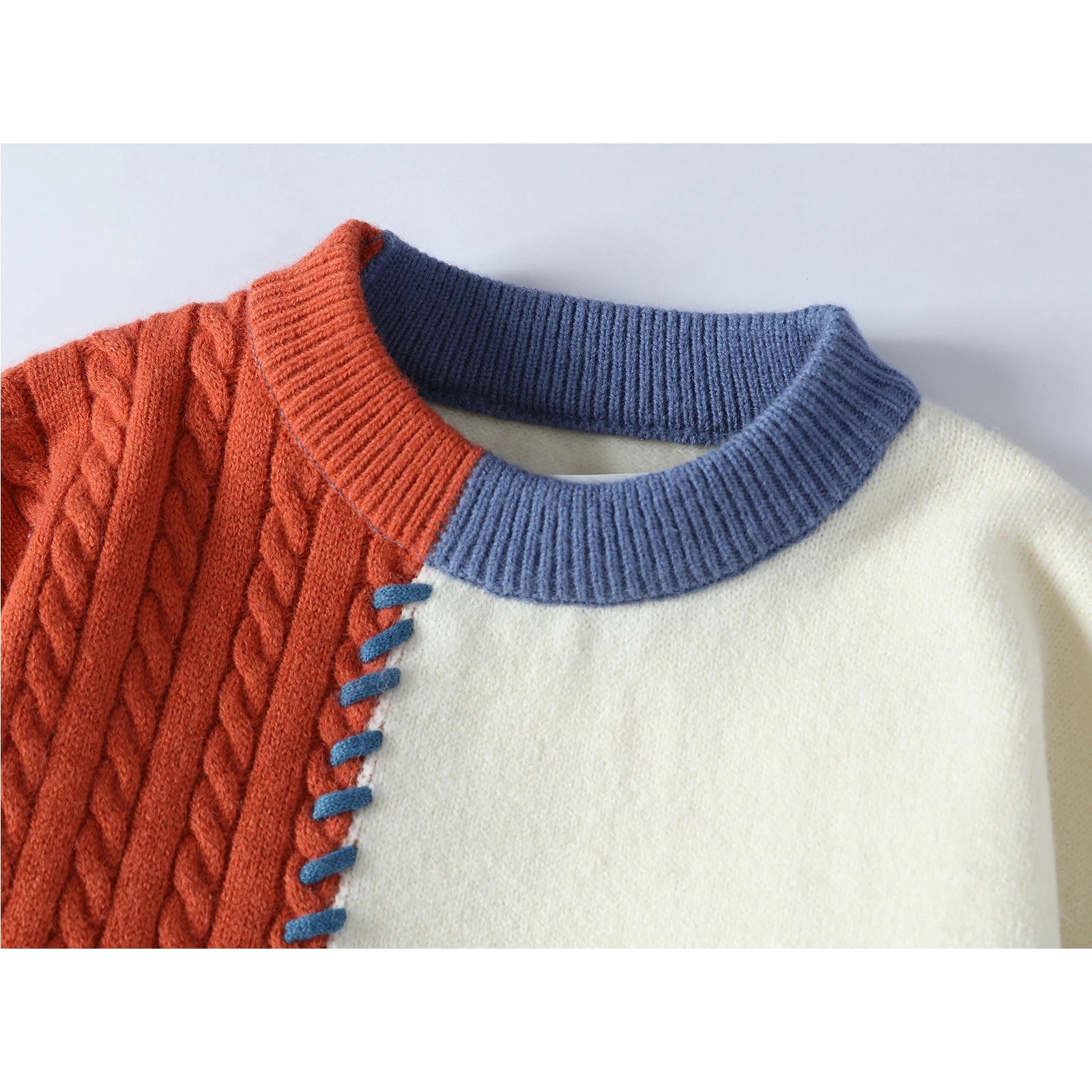 2024 Autumn Winter Warm Sweaters Patchwork Pullovers Korean Style Round Neck Knitted Sweater Men Women Fashion Knitwear - reetell