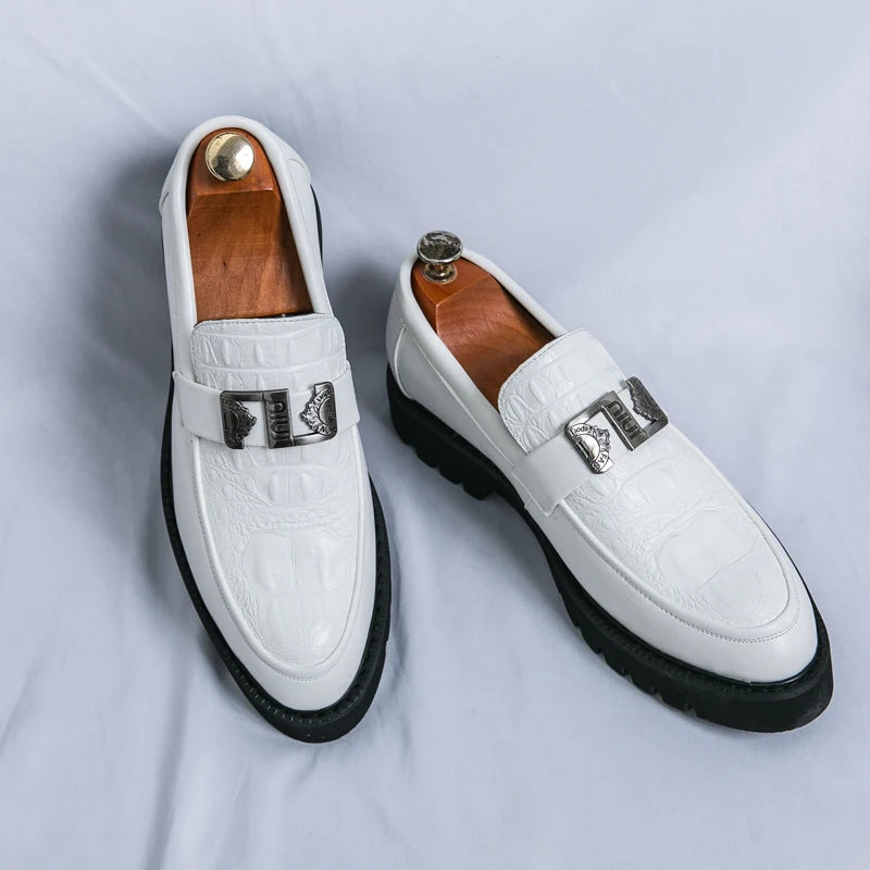 White Loafers Mens Party and Business Loafers Thick Soled Men Dress Platform Shoes Comfortable Slip-On Fashion New Casual Shoes - reetell