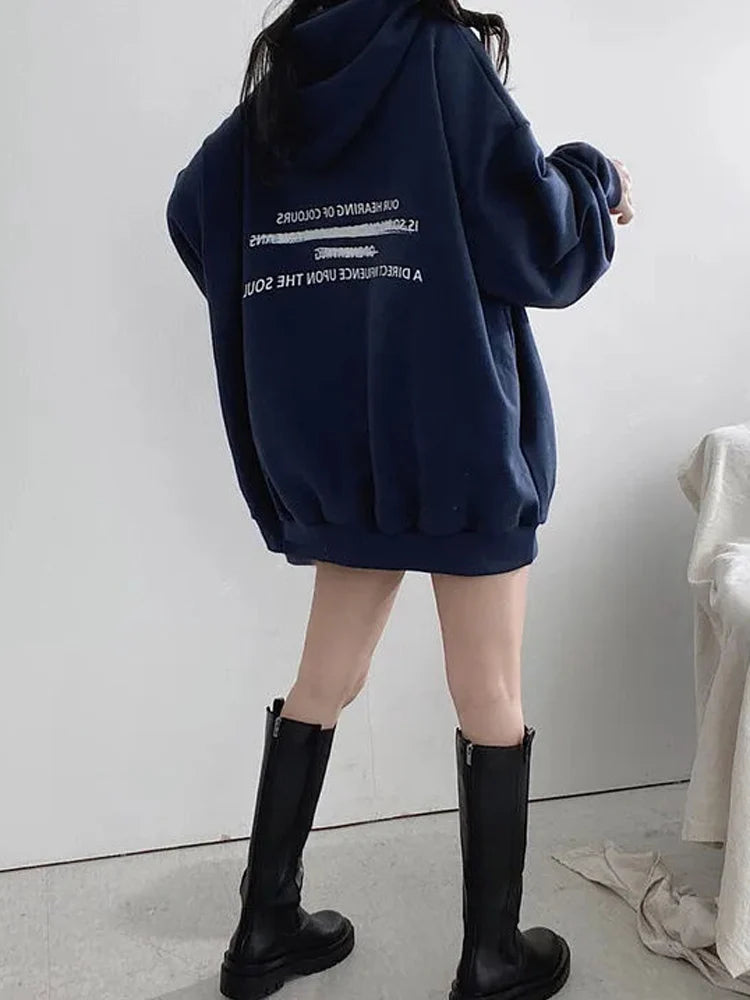 2024 Autumn Minimalist Long Sleeve Women Oversize Hoodies Korea Style Funny Printing Loose Pullovers Y2K Female Clothing Tops - reetell