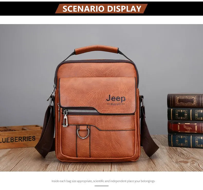 JEEP BULUO Crossbody Messenger Bags Business Casual Handbag Brand Shoulder New High Quality Leather For Men Business Casual Fash