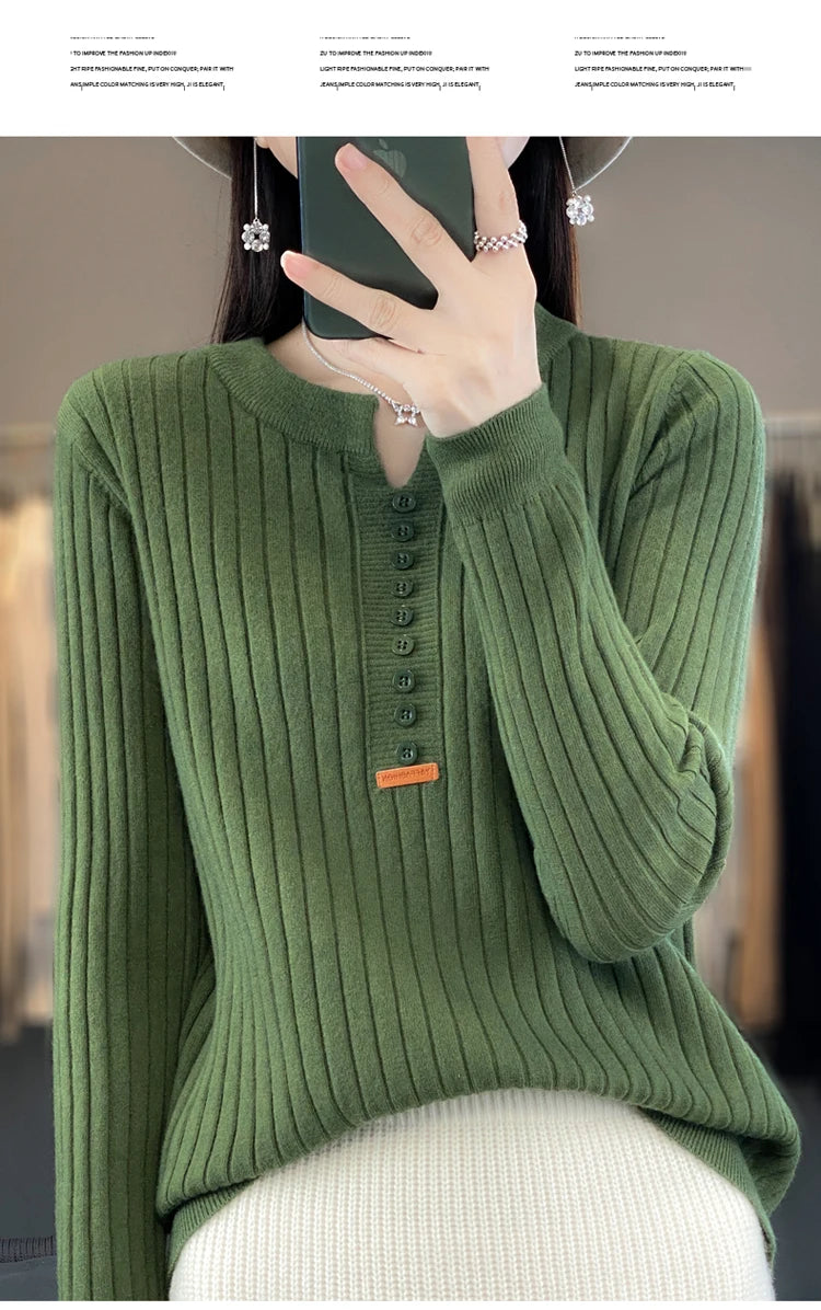 Women's Sweater Autumn/Winter New Solid Color Knitwear V-Neck Pullover Ladies Clothes Fashion Blouse Korean Style Loose Tops - reetell