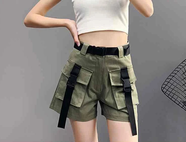 Boxer Women's Cargo Shorts with Pockets Female Short Pants Wide High Waist Korean Style Aesthetic Design Harajuku Fashion Cheap - reetell