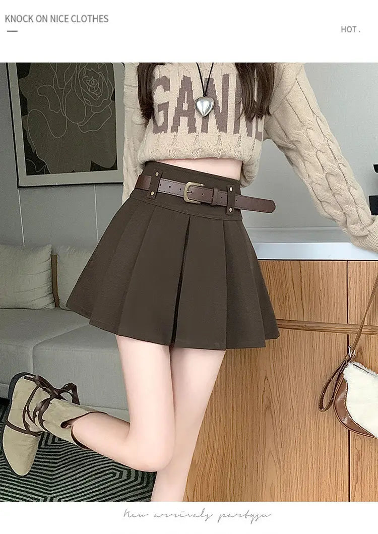 Casual Solid Color High Waist Pleated Fashion Loose Femme A-line Skirt Sweet 2023 New Black Spring Autumn Thin Women's Clothing - reetell