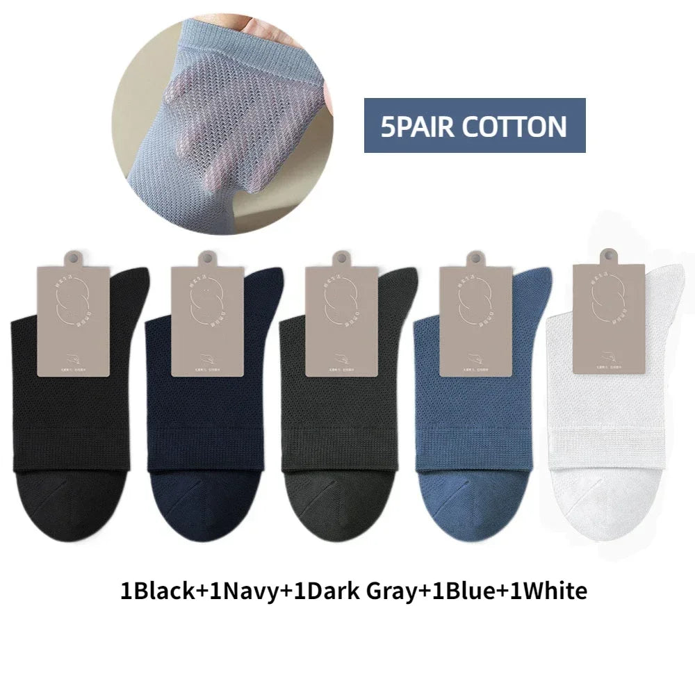 5 Pairs Men High Quality 96% Pure Cotton Socks Antibiosis Business Deodorant Sock Mesh Breathable Male Solid Color Casual Summer