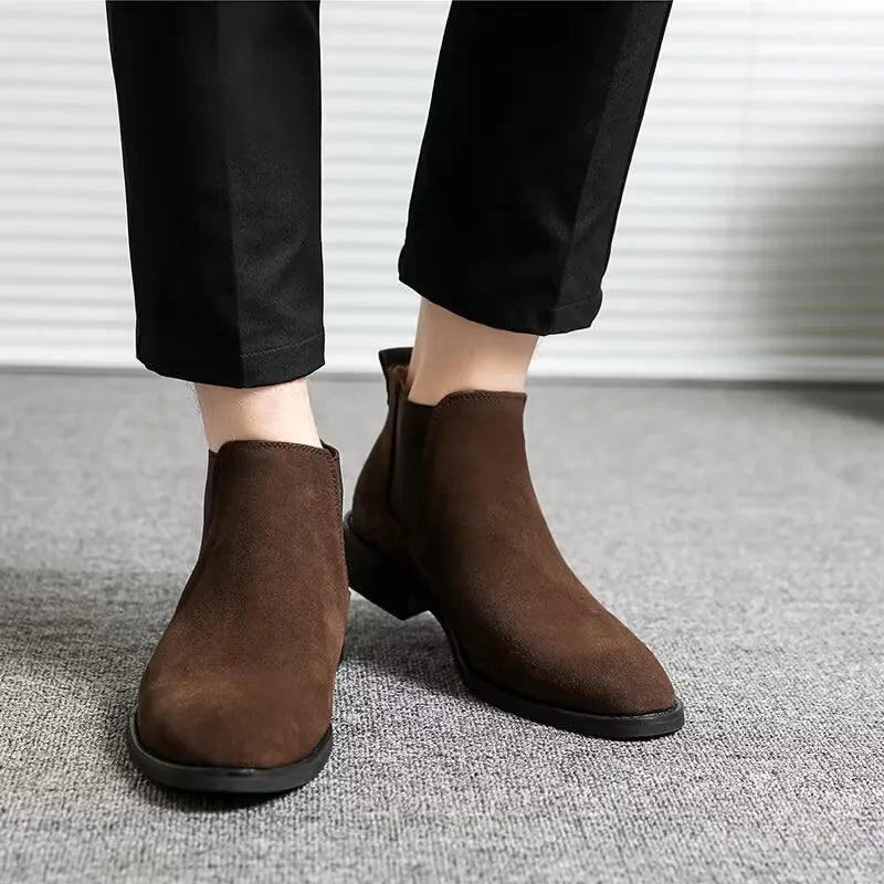 Men's Retro Classical Chelsea Boots Cow Suede Genuine Leather Men Fashion Ankle Boot Mens Casual Short Boots High-Top Shoes - reetell