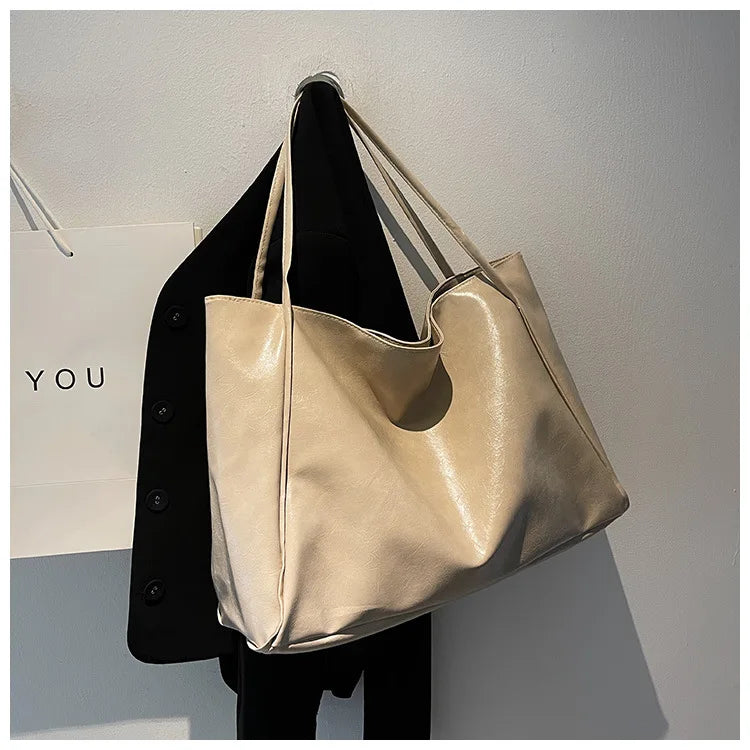 Women Tote Bag Fashion Underarm Pouch Large Capacity Soft Pu Leather Shoulder Bag Retro Crossbody Bag Casual Portable Bucket Bag