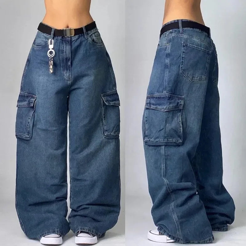 Streetwear American New Washed Light Blue Baggy Jeans Men And Women Y2K High Street Fashion Retro Punk High Waist Wide Trousers - reetell