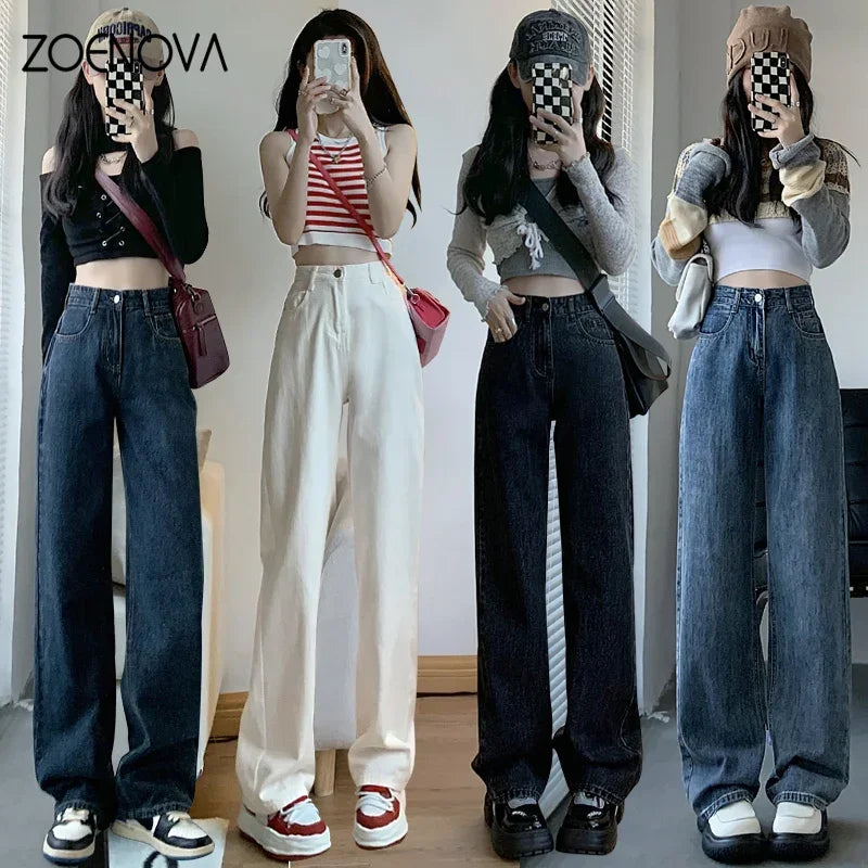 ZOENOVA High Waisted Jeans Y2K Fashion Women Clothing Blue Black Straight Leg Denim Pants Trousers Mom Jean Baggy Trousers Tall - reetell