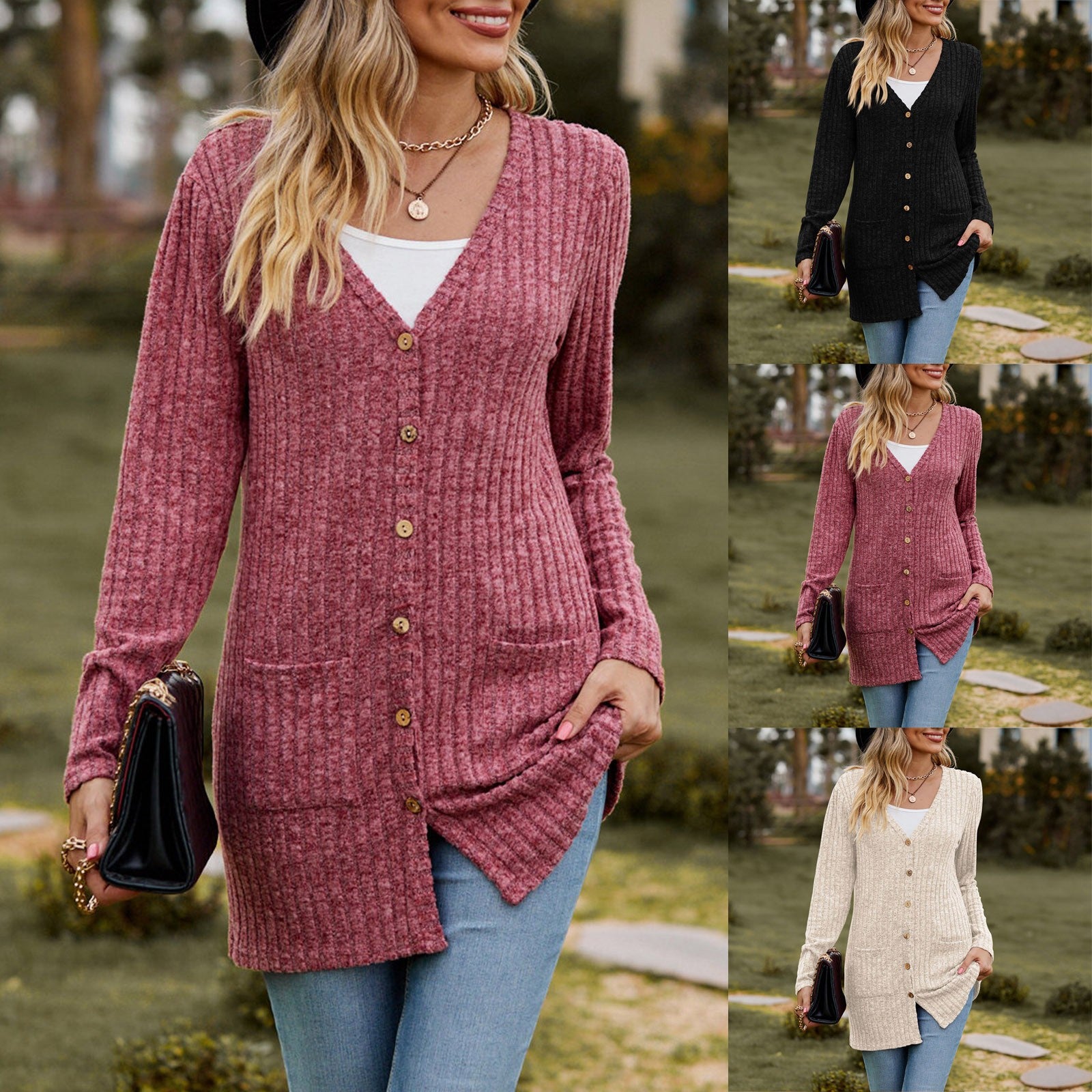 Women's Cardigan Sweater 2023 Autumn and Winter New Female Long Coat Twisted Rope With Button Solid Color Knitted Sweaters Women - reetell