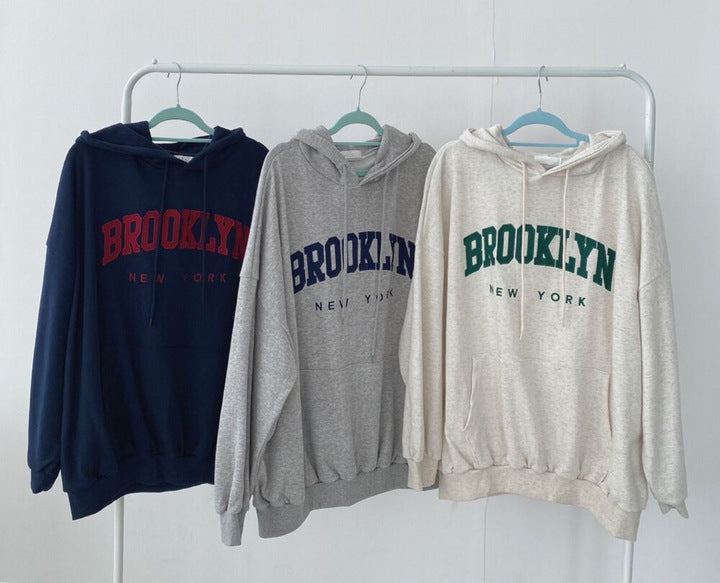 BROOKLYN Letter Print Hoodies Women Retro Chic Long Sleeve Loose Pullovers 2023 Harajuku Casual Hooded Sweatshirt Y2K Streetwear - reetell