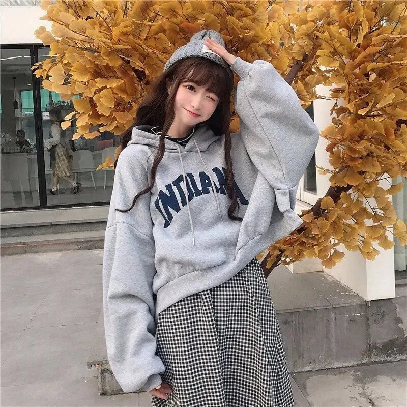 Autumn Thick Women Hoodies Fashion Loose Fake Two Piece Letter Printing Tops Harajuku Warm Preppy All Match Crop Sweatshirts - reetell