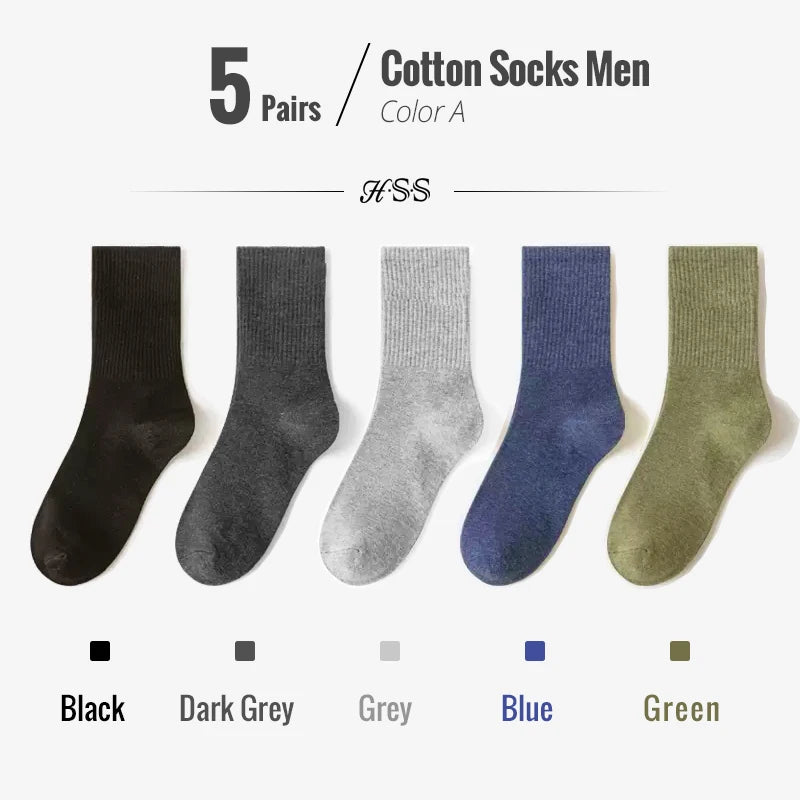 HSS 95% Combed Cotton Socks Men Business Dress Long Socks Casual Solid Color Spring Summer Black White Sock For Male Comfortable