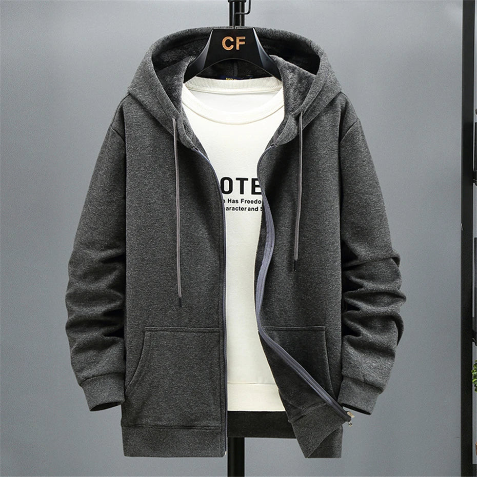 Plus Size 10XL 12XL Hoodie Men Autumn Winter Fleece Hoodies Solid Color Jacket Hoodies Big Size 12XL Blue Black Red Grey - reetell