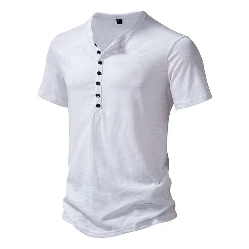 Men's Henley Shirt, Casual Fashion T-shirt, Basic Short Sleeve Top, 100% Cotton Lightweight Tee, Plus Size Camping T-shirt - reetell