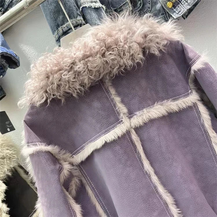 2024 Winter Short Style Fur Women Sheepskin Jacket Tanned Suede Luxury With 100%Natural Rabbit Lining Luxury Fashion Fur Coat - reetell