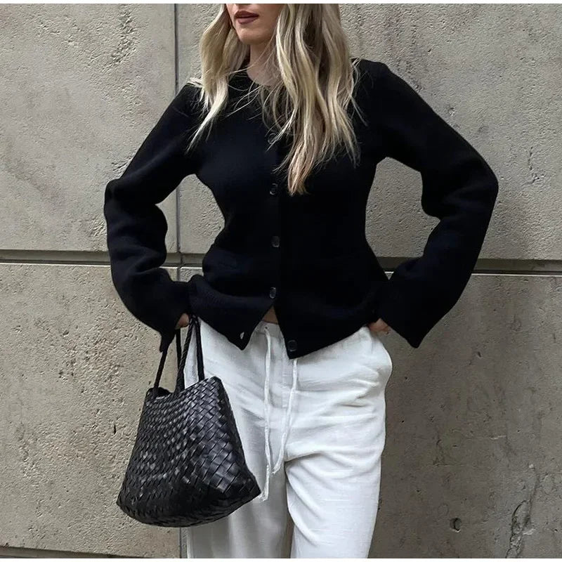 Knitted Solid Women Sweater Long Sleeve O Neck Female Cardigan 2024 Autumn Single Breasted Long Sleeve Pockets Lady Knitwear - reetell