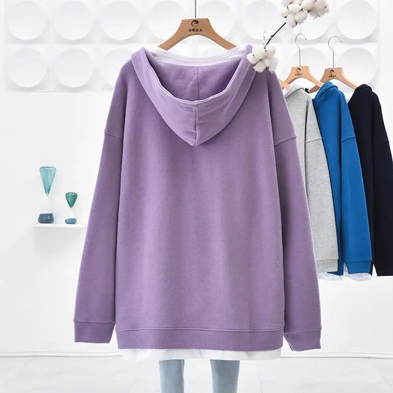 Spring Autumn Oversized Casual Solid Color Hoodies Femme Simplicity Patchwork Loose All-match Top Tee Women Clothes Sweatshirts - reetell