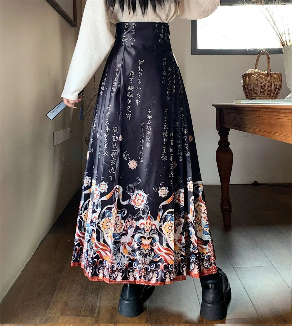 Vintage Maxi Chinese Style Horse Face Skirts for Women Saia One-piece Long Hanfu Pleated Skirt Woman Clothing Faldas Harajuku - reetell