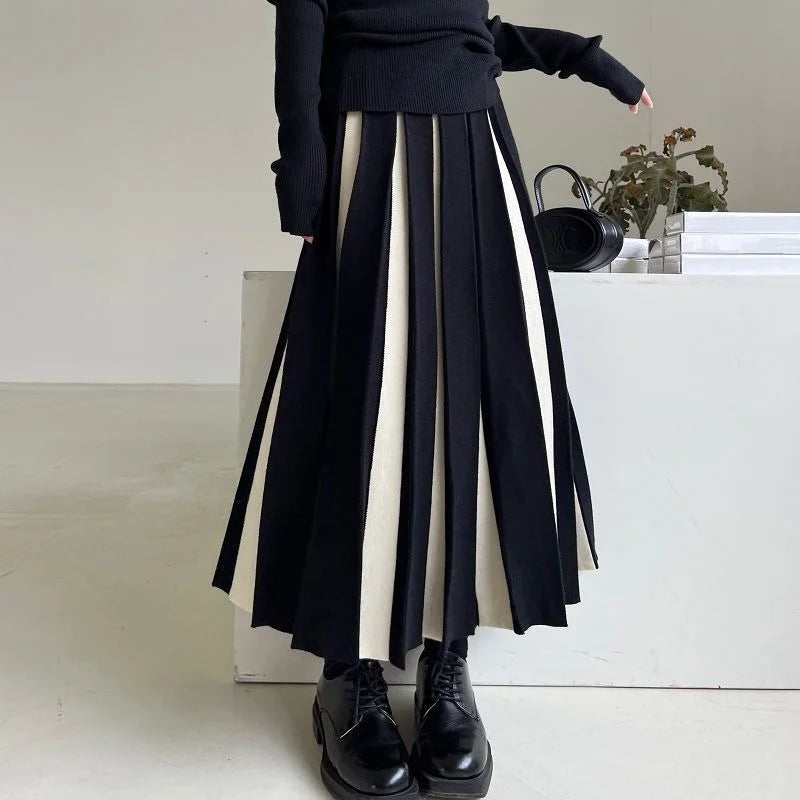 Rimocy Autumn Winter Woolen Skirt Women 2023 Korean Style Thick High Waist Long Skirt Woman A Line Pleated Plaid Skirt Female - reetell