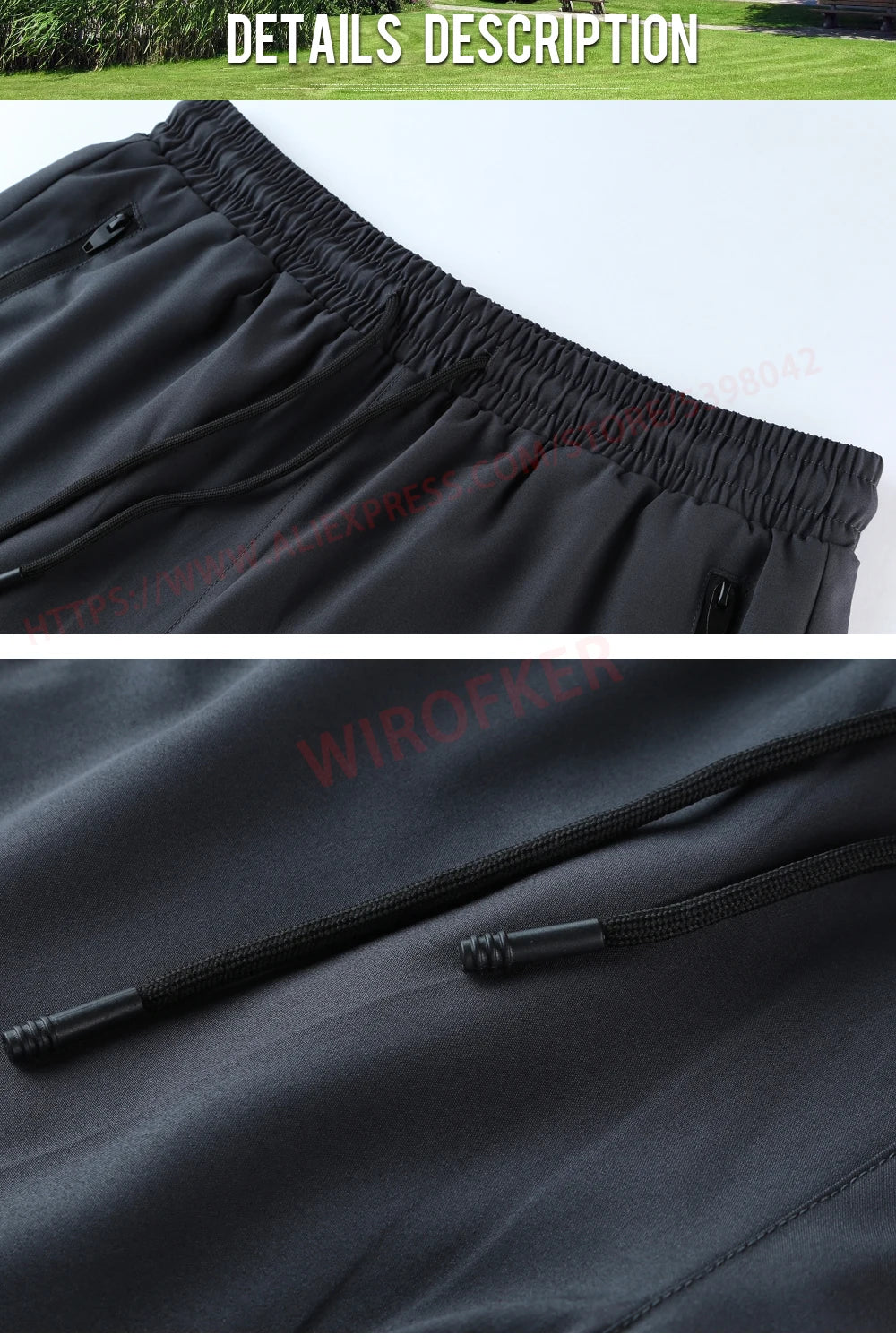 Men Sport 2 In 1 Cropped Pants Compression Running Pants Zipper Pocket Quick Dry Training Fake Two-piece Tight Leggings Pants