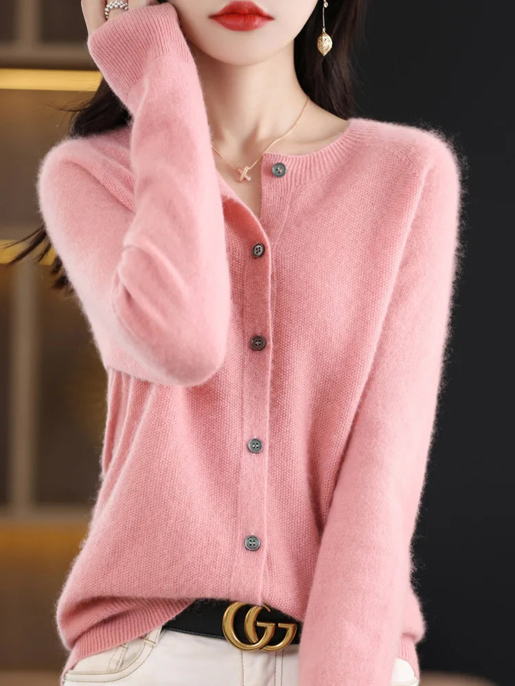 High Quality Round Neck Long Sleeve Cashmere 100% Merino Wool Pullover Women Sweater Coat Top - reetell