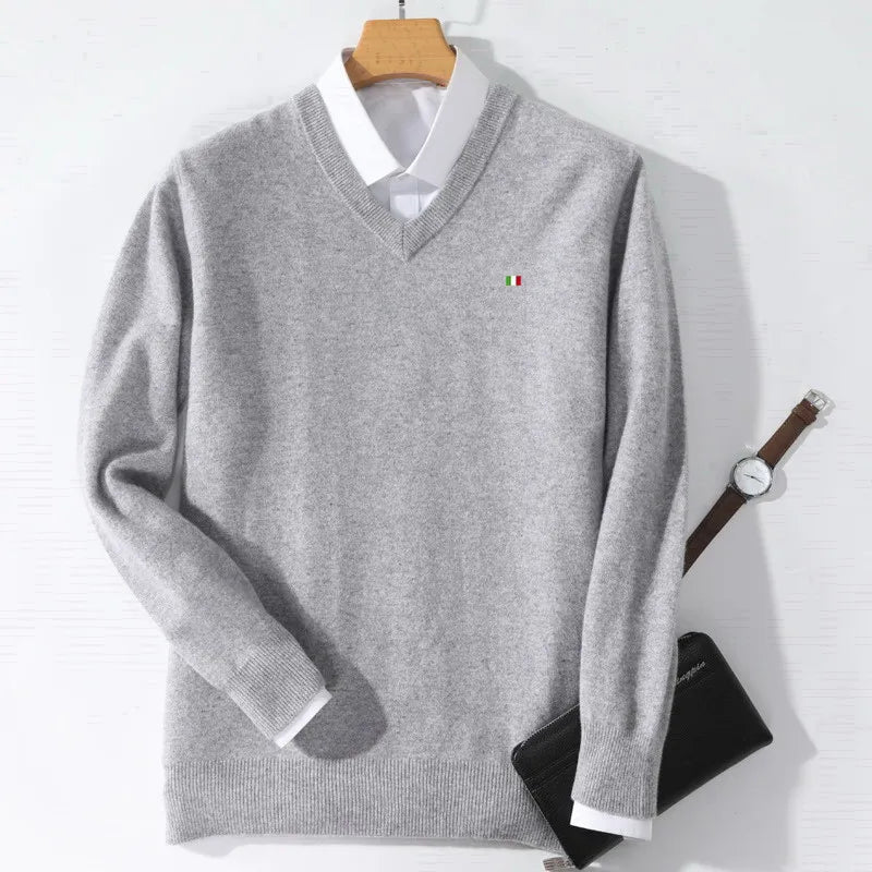 Men's Cashmere Warm Pullovers Sweater V Neck Knit Autumn Winter Fit Tops Male Wool Knitwear Jumpers Bottoming shirt Plus Size