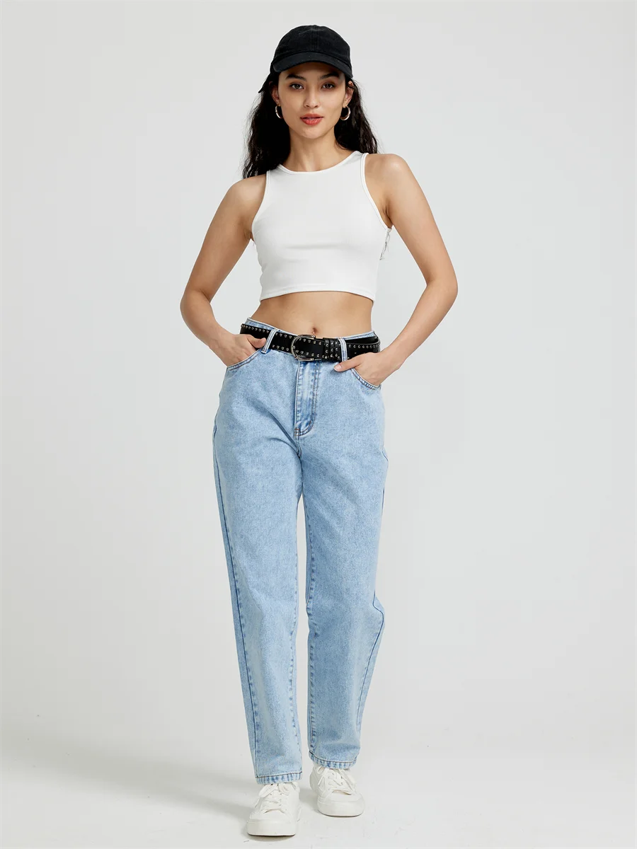 Benuynffy Vintage Women's Jeans American Basic Fashion Mom Jeans Woman Summer High Waist Straight Leg Denim Pants Without Belt - reetell