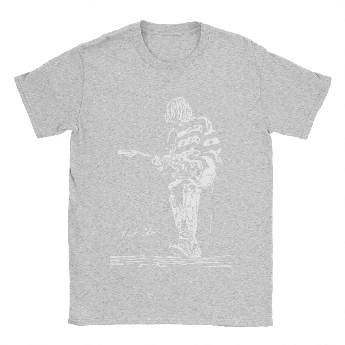 Kurt Cobain Guitar Men's T Shirts Cool Tee Shirt Short Sleeve Crewneck T-Shirt 100% Cotton Classic Clothing - reetell