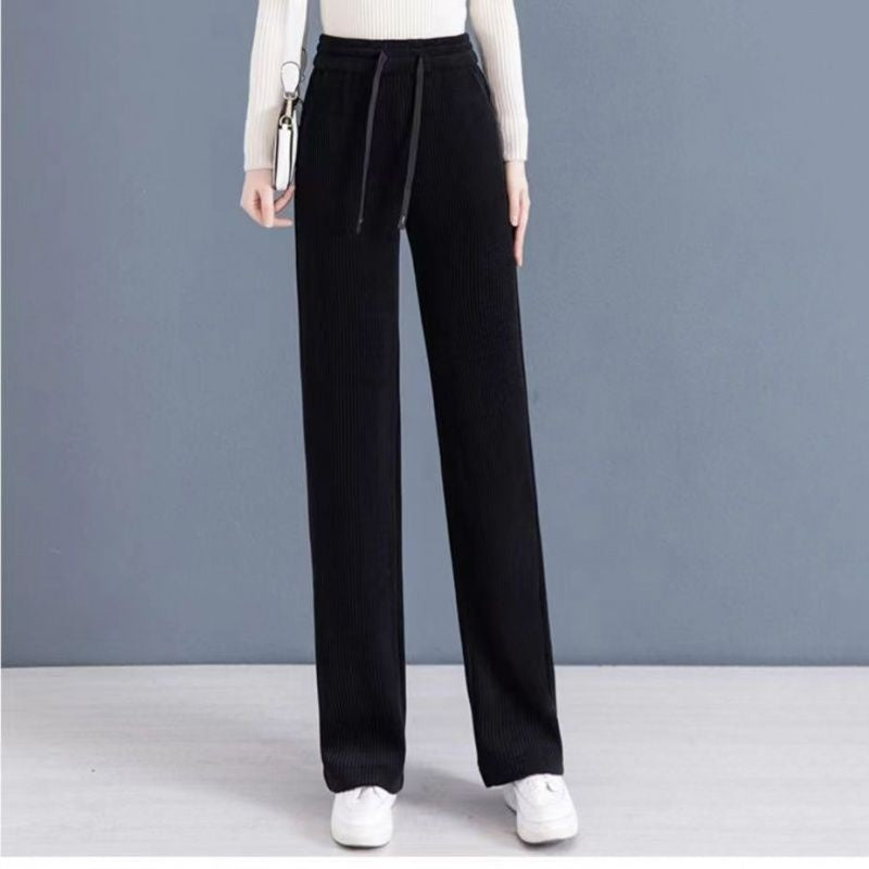 Women's Straight strappy trousers Drapey Corduroy High-waisted loose slimming Wide-Leg Pants  Spring Autumn cotton velvet pants - reetell