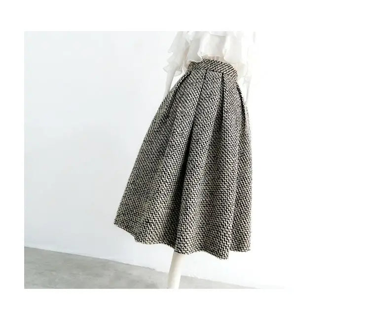 2023 New Autumn and Winter Fashion Thousand Bird Checker Half Skirt Temperament Commuter Women's High Waist Poached Skirt - reetell