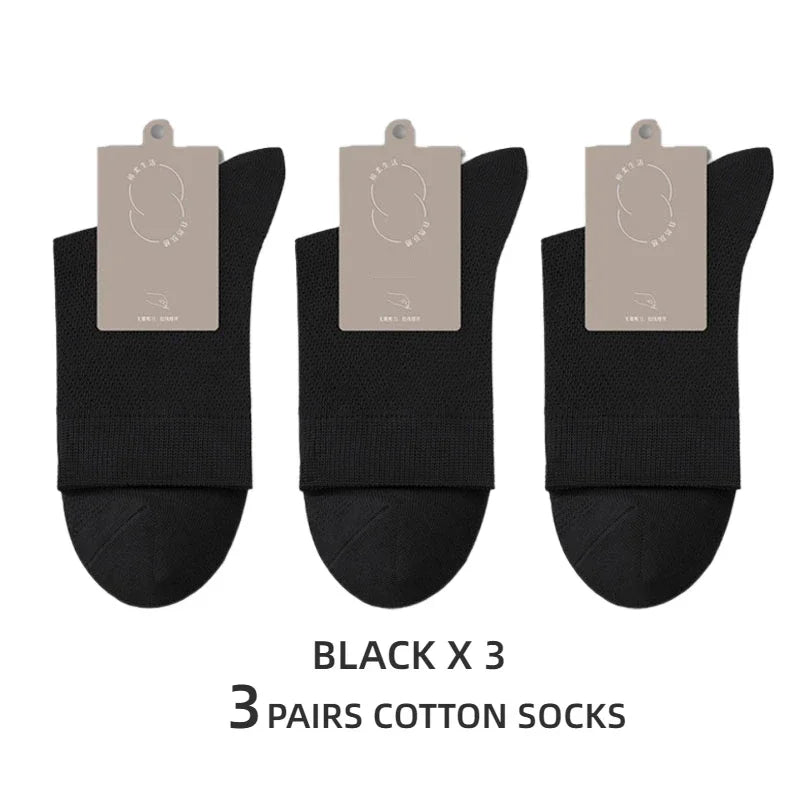 5 Pairs Men High Quality 96% Pure Cotton Socks Antibiosis Business Deodorant Sock Mesh Breathable Male Solid Color Casual Summer