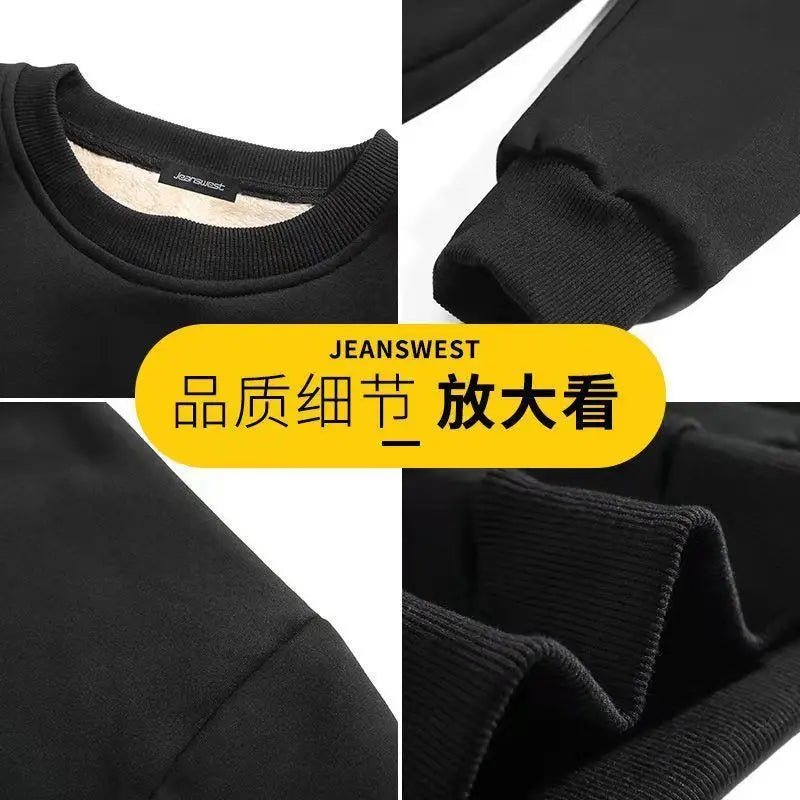 Men Winter Thicken Sweatshirt Sherp Heavy Pullover Tops Fleece Warm Loose High Quality Casual Solid Color No Hood Sweatshirt - reetell