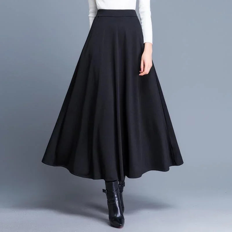 2024 Autumn and Winter Solid Color Woolen Skirt Big Hem A- Line Skirt High Waist Long Woman Skirts Mujer Faldas Saias Mulher - reetell