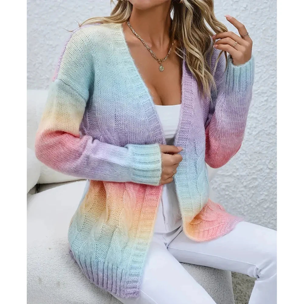 Women's Gradient Open Front V Neck Cardigan - Stylish and Comfortable Long Sleeve Cardigan for Spring and Fall - reetell