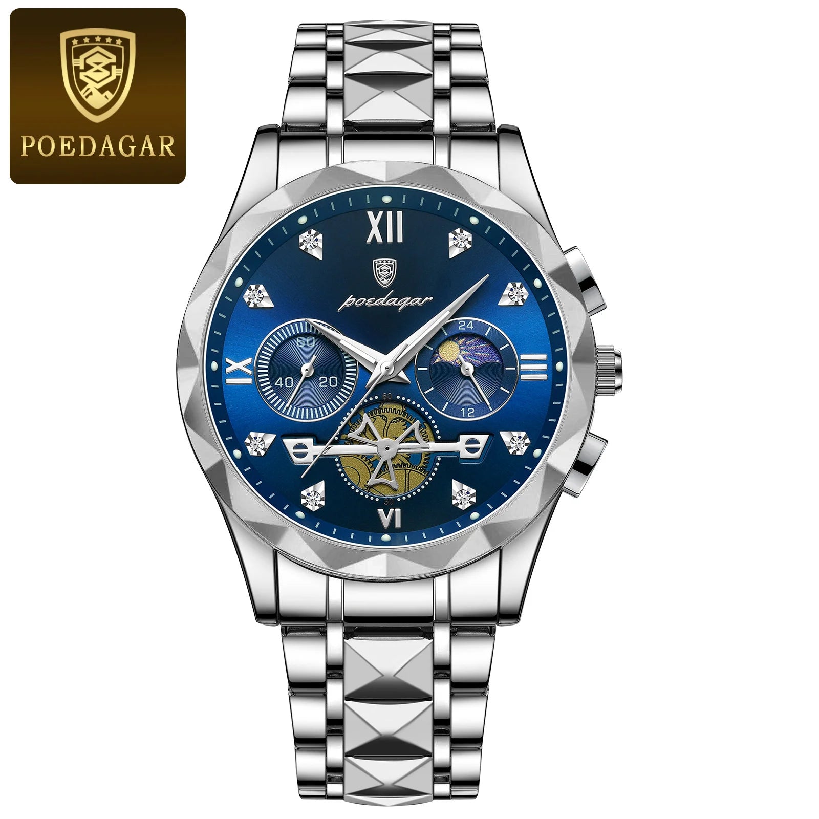 POEDAGAR Luxury Man Wristwatch Chronograph Waterproof Luminous Men Watch Stainless Steel High Quality Sport Men's Quartz Watches