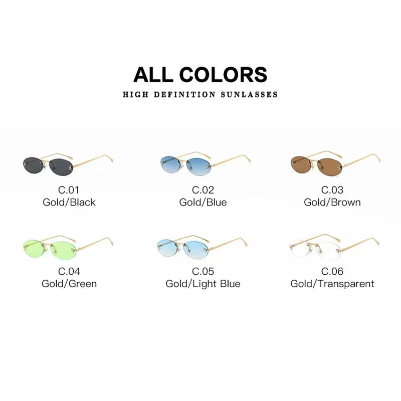 Letter Oval Sun Glasses Fashion Women's Sunglasses Women Luxury Quality Cat Eye Sun Glasses Rimless Eyewear - reetell