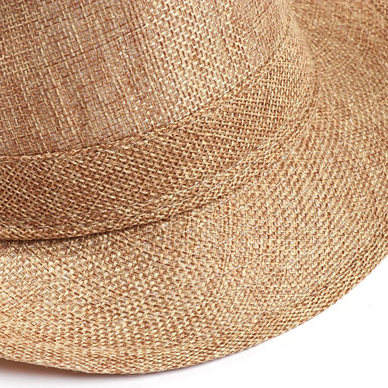 Men Women Fashion Jazz Hat Breathable Linen Cowboy Caps Straw Weave Sun Hats Summer Retro Chapeau Fedoras 1920s Classic Panama