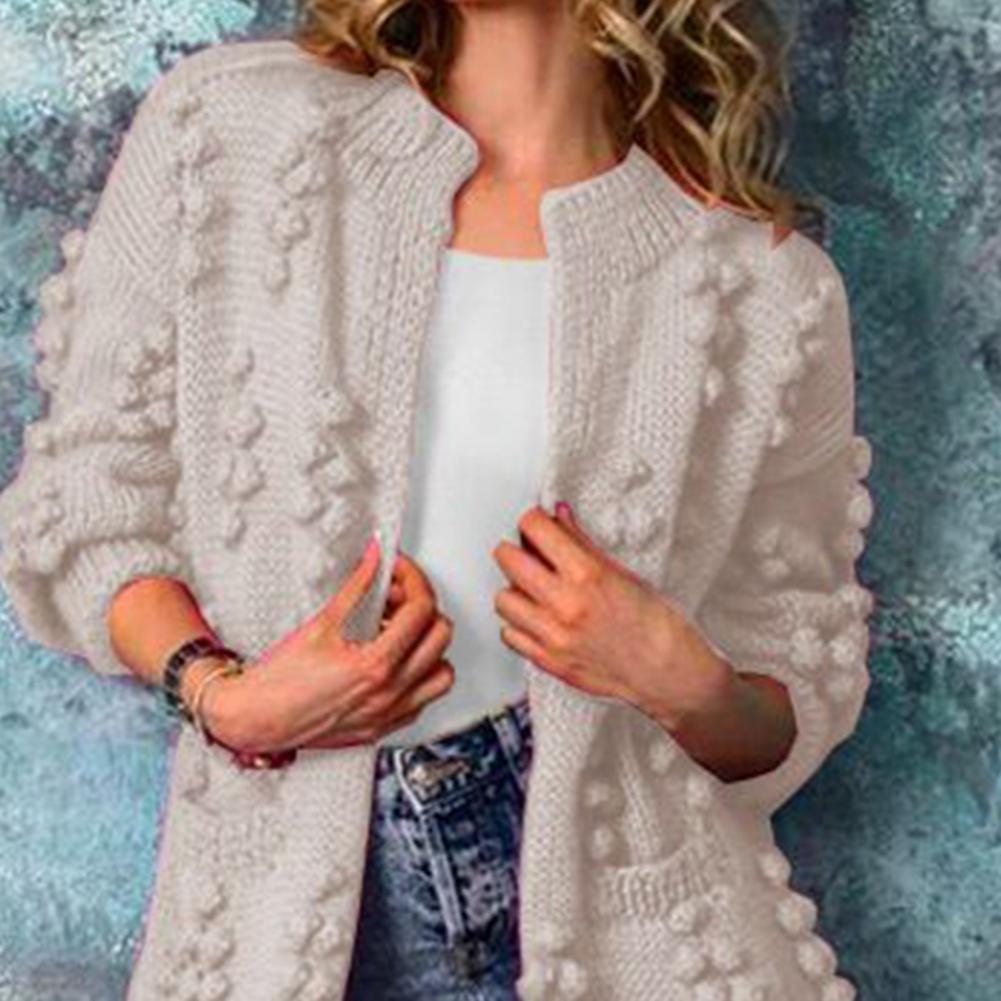 Women Solid Color Loose Thick Warm Sweater Cardigan Ladies Spring Autumn V Neck Knitted Coat Female Casual Tops - reetell