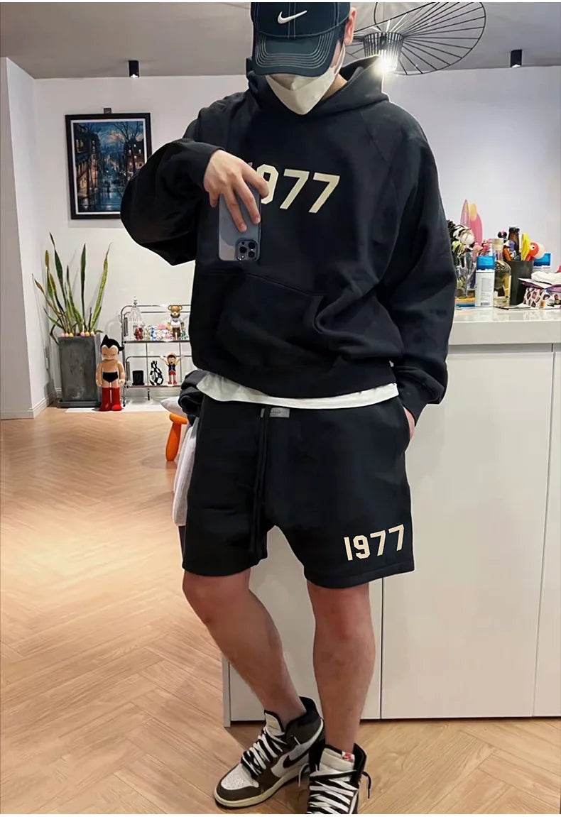 Men's 1977 Summer Streetwear Basketball Casual Cotton Shorts Gym Fitness Sports Running Workout Jogger Short Pants Sweatpants - reetell