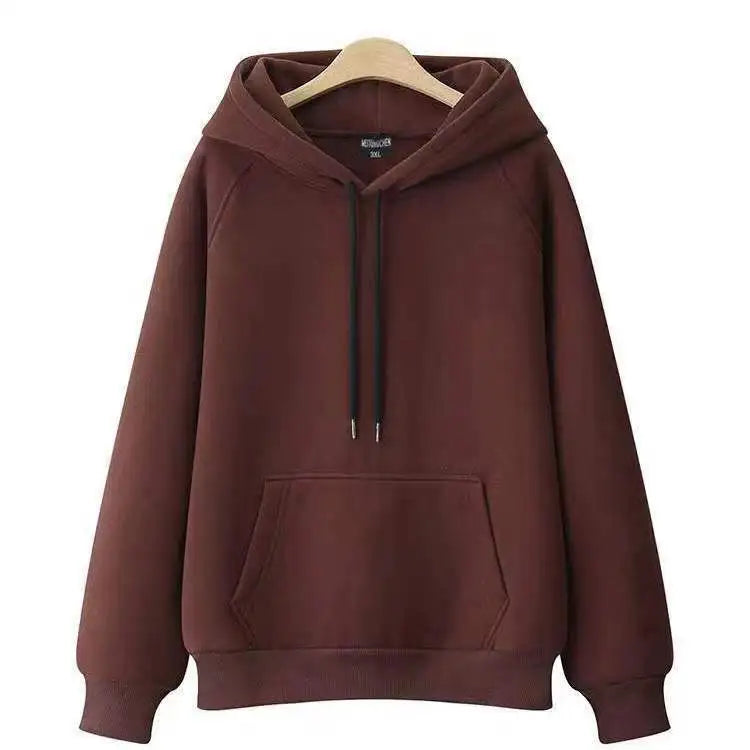 100 Cotton Double Layer Hat Raglan Sleeve Hoodies Sweatshirt Women New Solid Color Pullover Loose Spring Autumn Hooded Jacket - reetell