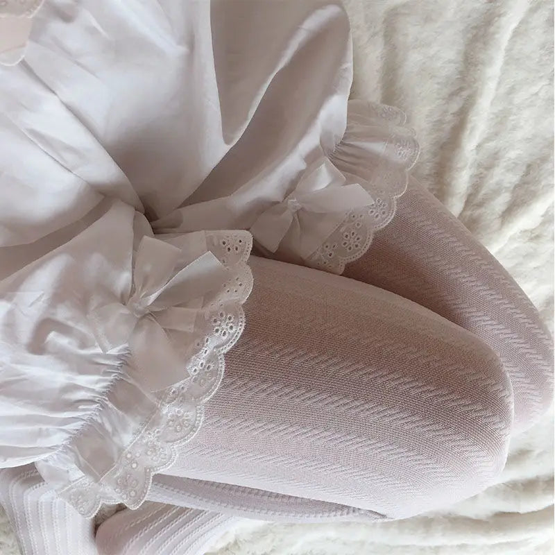 White Ruffles Knickers Women Girl Kawaii Panties Cute Lace Bowknot Lolita Safety Shorts Pants Elastic Vintage Victorian Bloomers - reetell