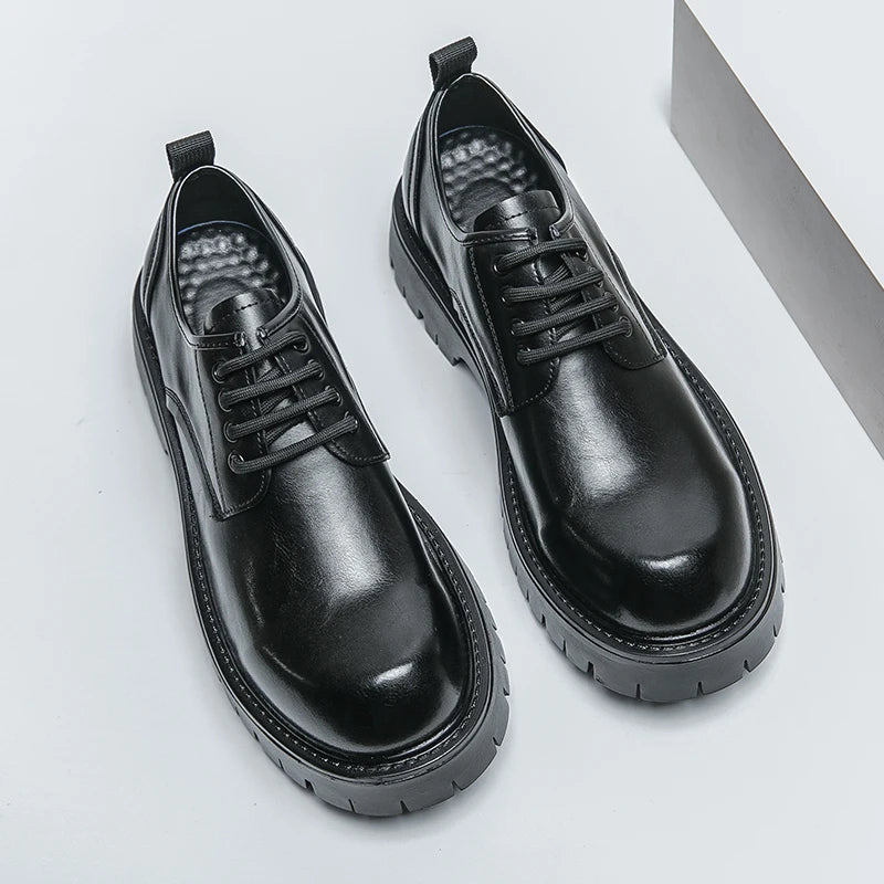 Men Casual Large Toe Original Black Platform Business Thick Bottom Dress Shoes Men Gentleman Outdoor Patent Leather Safety Shoes - reetell